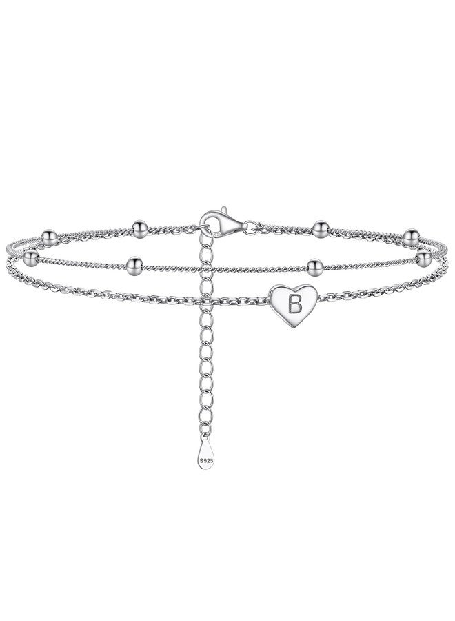 PROSILVER Ankle Bracelets 925 Sterling Silver Ankle Chain Heart Anklet with Initials Alphabet B Letter Jewelry - Image 1